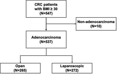 Advantage of laparoscopic surgery in patients with generalized obesity operated for colorectal malignancy: A retrospective cohort study